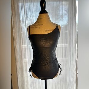Bar III Black Asymmetrical Cut Out Bodysuit